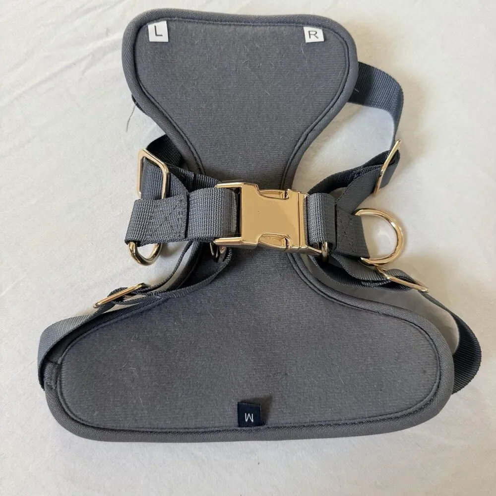 London Fog Pet Collection Dog Harness Gray Gold Hardware Size M Adjustable